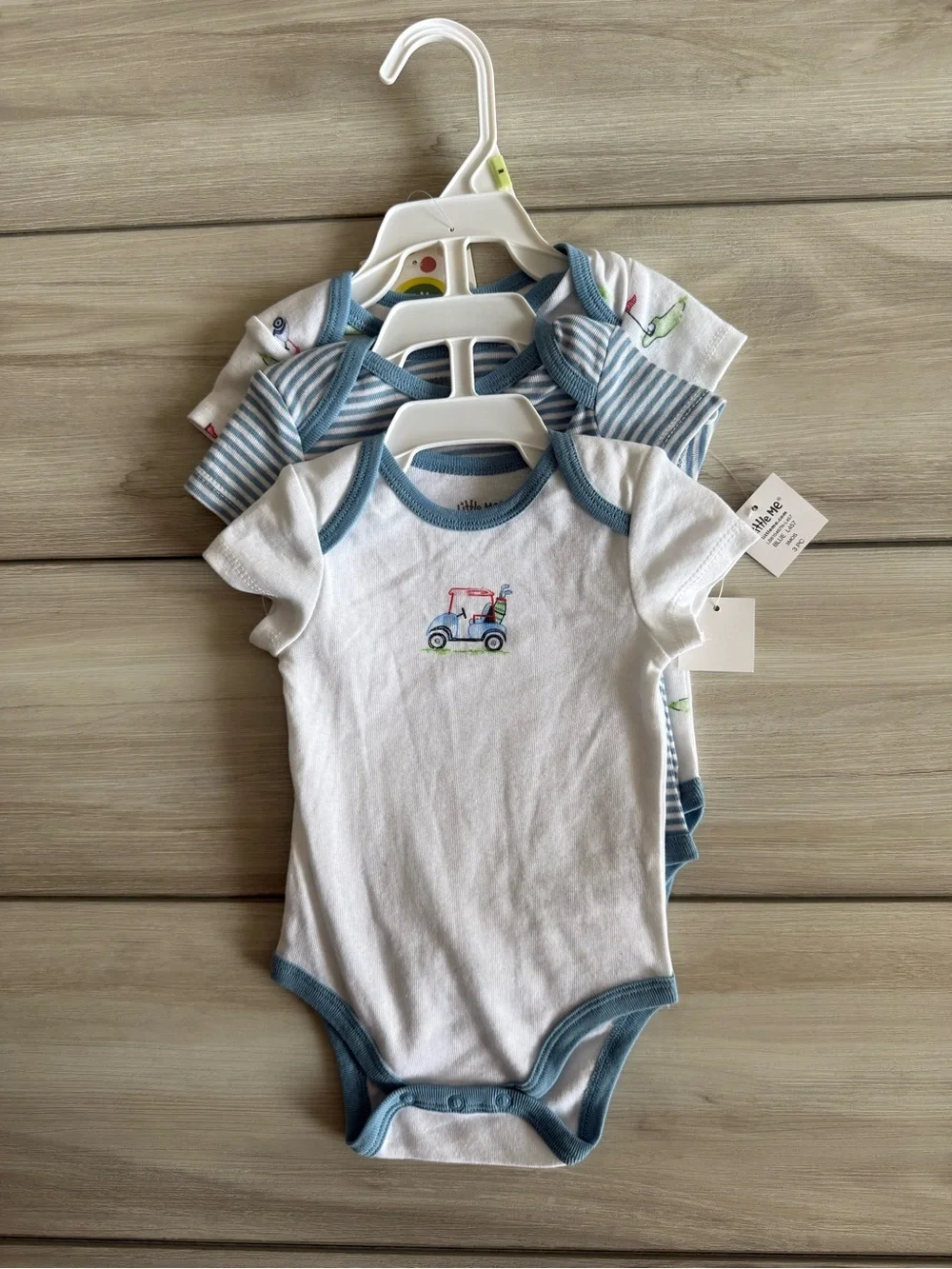 Little Me Golf Club 3-Pack Bodysuits Blue 3 Months NWT